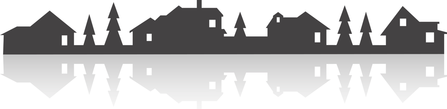 Town and village houses on skyline. Silhouette of small buildings in neighborhood. Christmas rural simple drawing. Winter country landscape with trees in night. png