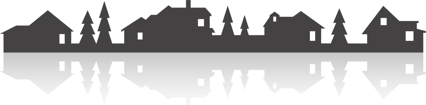Town and village houses on skyline. Silhouette of small buildings in neighborhood. Christmas rural simple drawing. Winter country landscape with trees in night. png