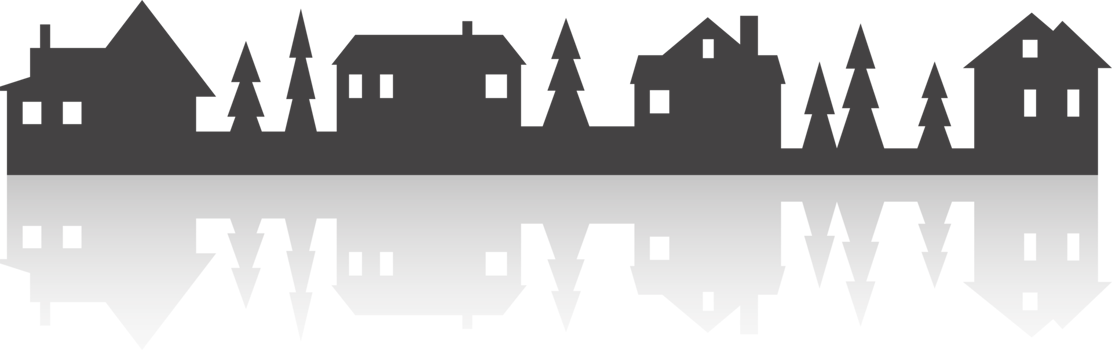 Town and village houses on skyline. Silhouette of small buildings in neighborhood. Christmas rural simple drawing. Winter country landscape with trees in night png