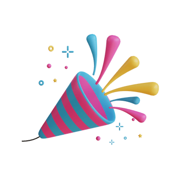 3D party popper exploding with colorful confetti. png