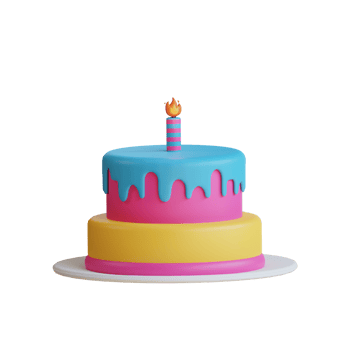 3D cake with candle. Colorful cake for celebration. png