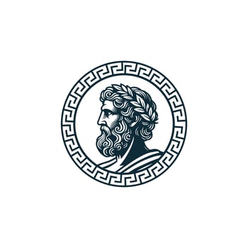 Old Man With Beard Greek Ancient Philosopher Figure Face Head Statue Sculpture With Greek Border Logo design vector