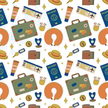 Trendy vacation Seamless pattern with travel items. Travel around the world, adventure. Design for fashion , fabric, textile, and all prints vector