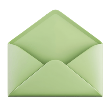 Illustration of an open green envelope isolated on transparent background png