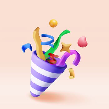 3D party popper with confetti isolated on white. Render paper confetti collection. Colorful firecracker elements in various shapes vector