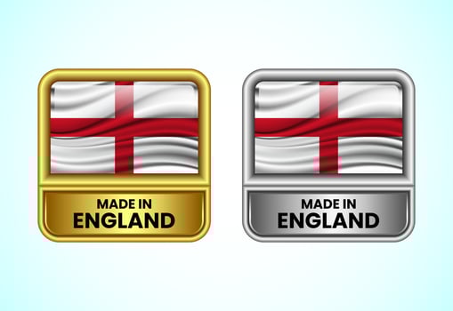 Made in England label icon in gold and silver color. Flag icon set for business vector