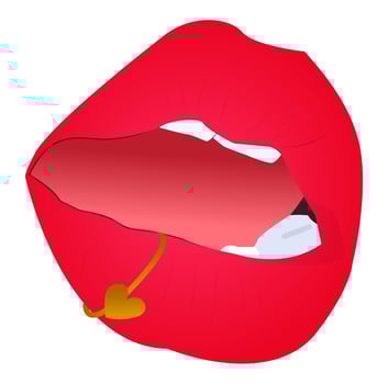 Intricate sexy mouth illustration with gold love piercing, featuring a refined aesthetic, suitable for a variety of creative and professional applications. isolated on white background vector