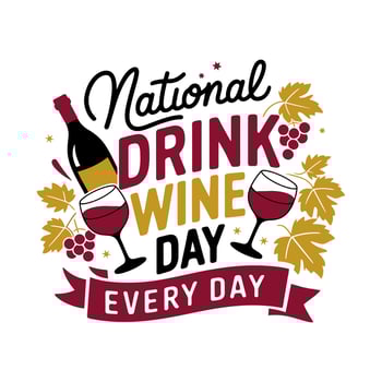 National Drink Wine Day Festive Design On February 18 With Glass Of Grapes And Bottle Illustration On White Background. vector