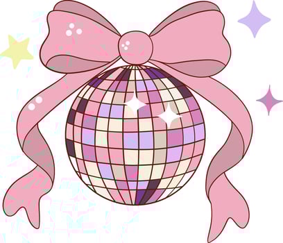 Pink Disco Ball with Bow Illustration vector