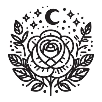 Simple black-and-white graphic silhouette of a rose on a white background Graphic of a rose flower vector
