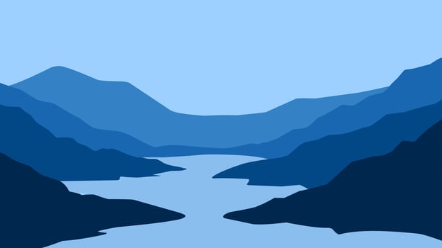 Landscape illustration of a river and mountain range vector
