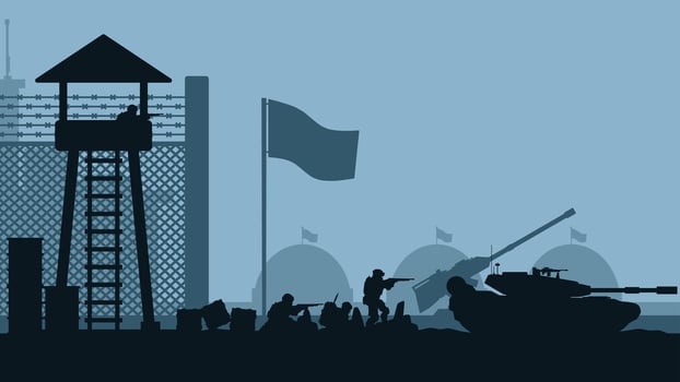 Landscape illustration of military base outpost vector