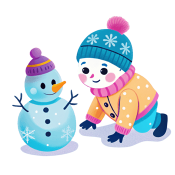 A little boy and a snowman png