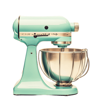 A silver and gold mixer with a green base png