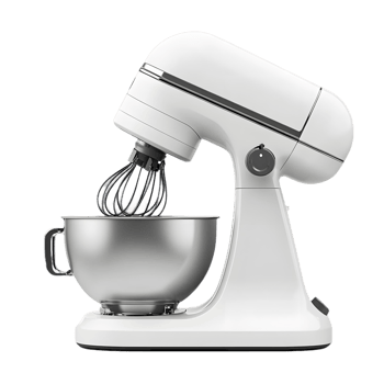 A white food mixer with a silver bowl png