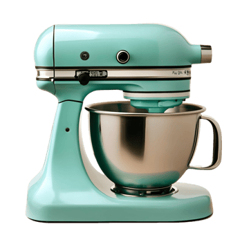 A blue Kitchenaid mixer with a silver bowl png