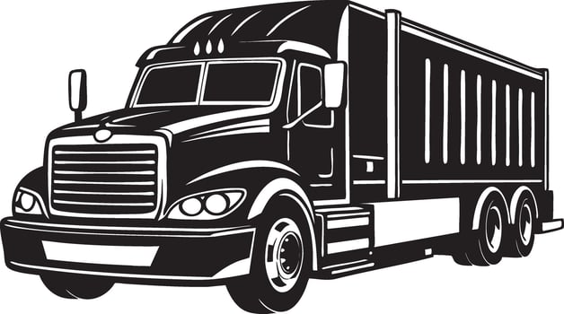 a black and white illustration of a semi truck vector