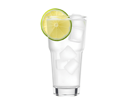 A glass of water with lime and ice png