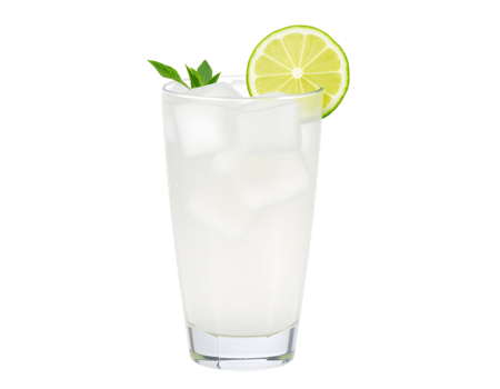 A glass of white drink with lime and mint png