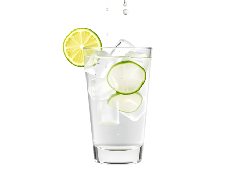 A glass of water with lime slices and ice png