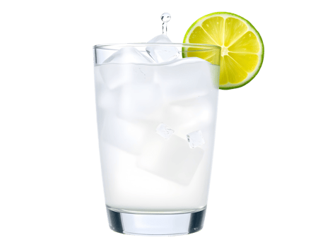 A glass of lemonade with ice cubes png