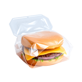 A hamburger in a plastic bag on a black background png