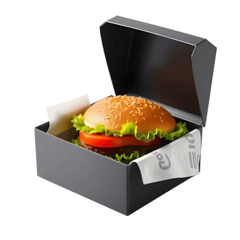 A hamburger in a black box on a black background png