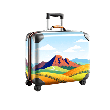 A suitcase with a mountain scene on it png