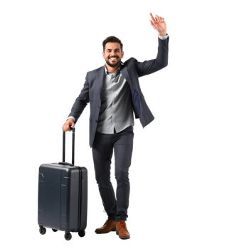A man in a suit holding a suitcase png