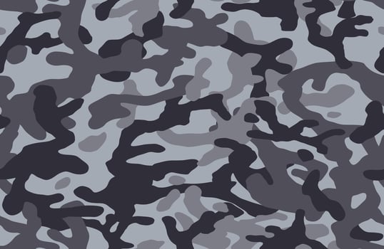 Camouflage pattern background, seamless. Classic clothing style masking camo, repeat print. Grey black and white. vector