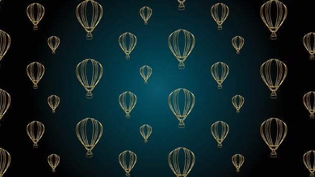 Golden air balloon line art seamless pattern in dark blue background for fabric print, paper print, social media, party print or any use. golden doodle vector