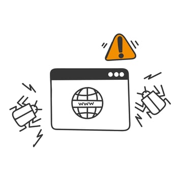 a computer with a warning sign and a globe virus on it vector