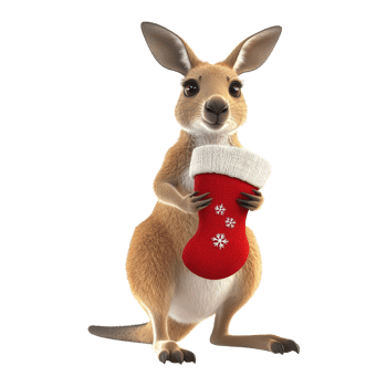 Festive kangaroo holding christmas stocking holiday scene cute animal cheerful vibe png