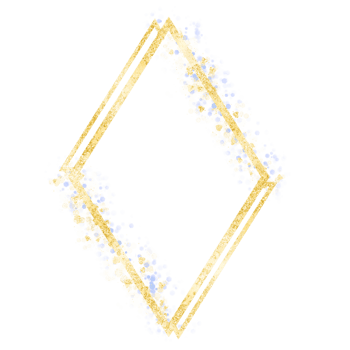 Glittery gold diamond frame with gold and blue glitter png