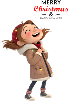 Girl clipart celebrates Merry Christmas and Happy New Year festivities. . png