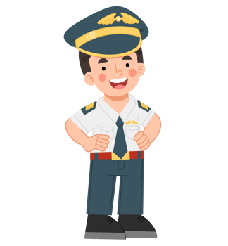 Illustration of a pilot character in uniform. Illustration of a standing pilot png
