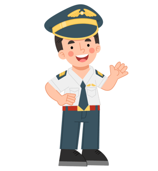 Illustration of a pilot character in uniform. Illustration of a pilot waving png