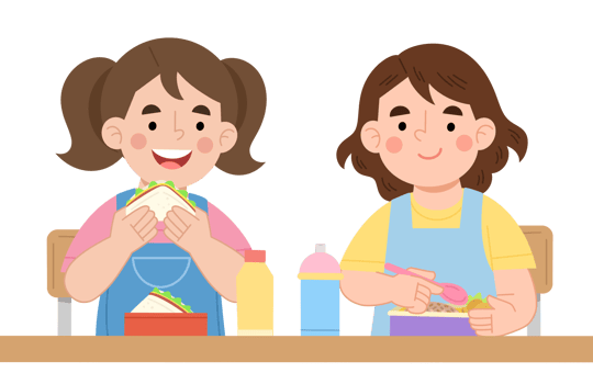 Illustration of two girls enjoying lunch png