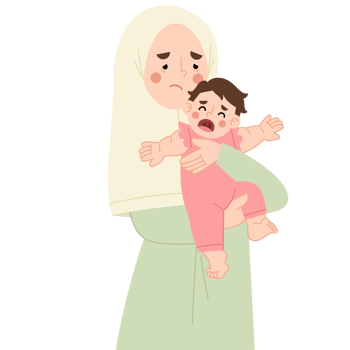Illustration of a mother holding a fussy baby png