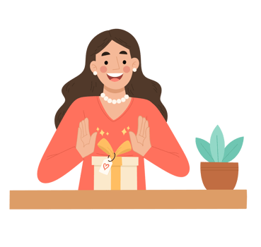 Illustration of Woman receiving gift png