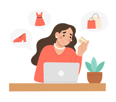 Young woman impulse buying illustration png