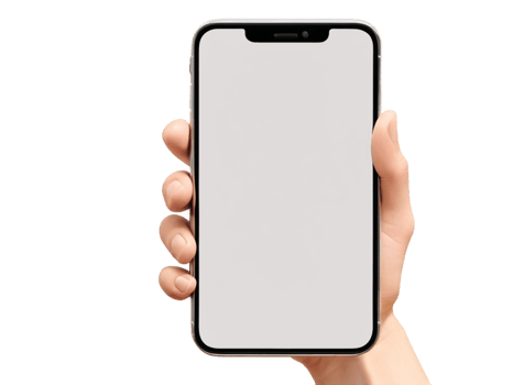 hand holding a smartphone with a blank screen on transparent background png