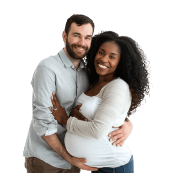 a pregnant woman and man are posing for the camera png