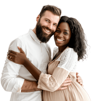 a smiling couple embracing each other on a transparency background png