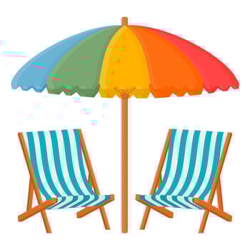 Relaxing Beach Chair and Umbrella. Striped Beach Chair Illustration. Colorful Beach Umbrella. vector