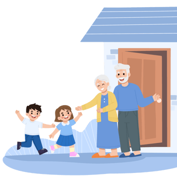 Illustration of children meeting grandparents png