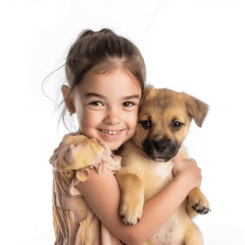 Smiling Little girl holding a Dog full body isolate on transparency background, png
