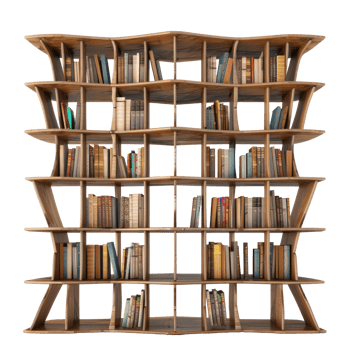 Modern Bookshelf side view full length isolate on transparency background, png