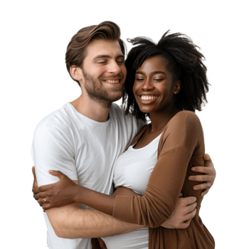 a happy couple embracing each other on a transparency background png