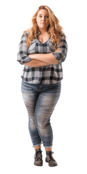 a woman in jeans and a plaid shirt png